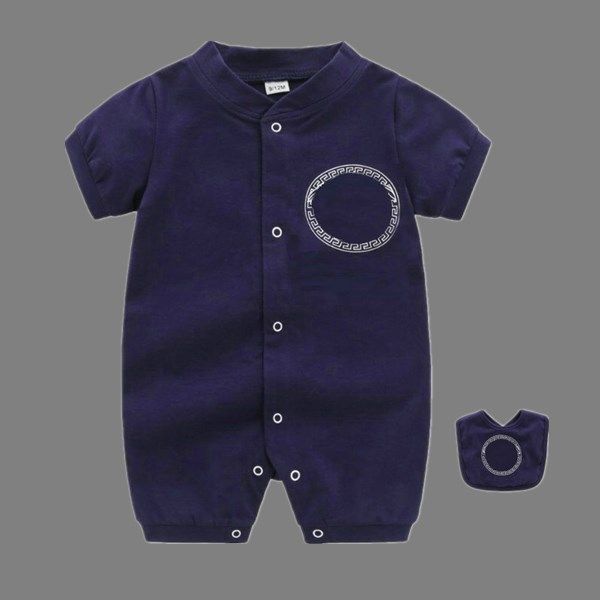 

summer style baby boy girl jumpsuits short sleeve infant rompers + bibs 2pcs casual outfit newborn kids clothes designer character classic l, Blue