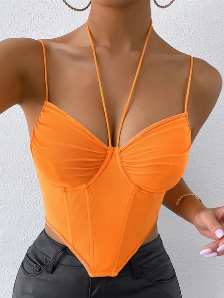 

neon orange asymmetrical hem bustier cami e7ft#, White