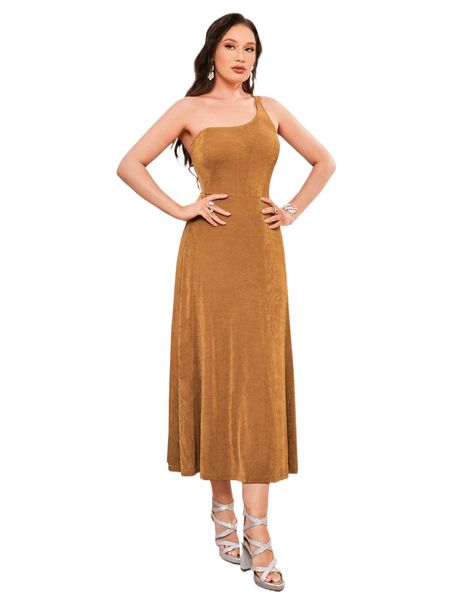 

one shoulder solid dress g26g#, Black;gray