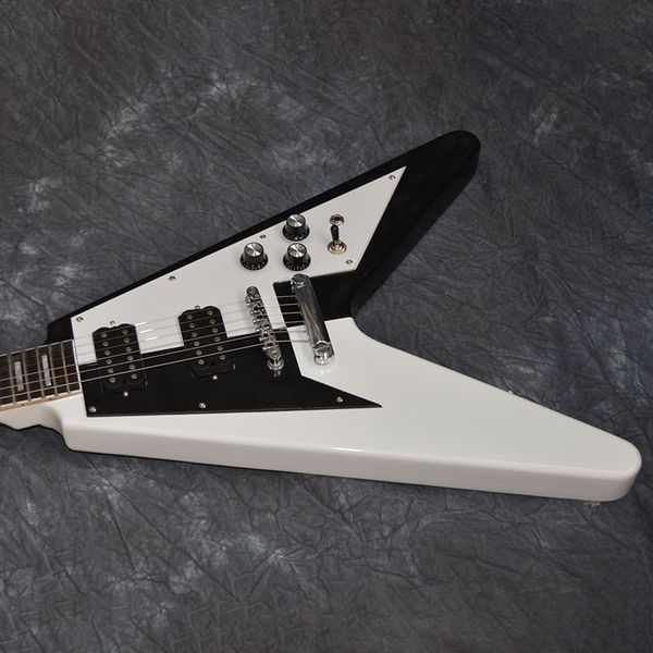 

chinese electric guitar flying v style black and white color 6 strings mahogany body neck