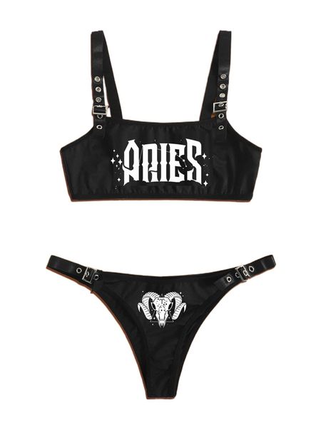 

romwe x juandamurai starsalign aries letter graphic eyelet buckle lingerie set y3bp#, Black;red