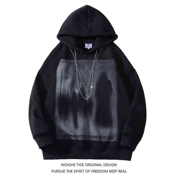 

moishe tide european and american high street dark hooded sweater men's women's relaxed fashion br hip hop couple jacket, Black