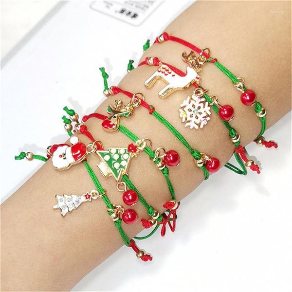 Charm Armbänder Weihnachten für Frauen Vintage Handgewebtes Armband Weihnachtsmann Baum Schneeflocke Elch Anhänger Mehrfarbige Geschenke Schmuck Fawn22