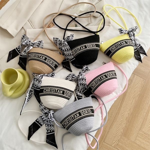 

factory promotion straw bucket women's 2022 summer new fashion ins popular canvas letter one shoulder slant span bag