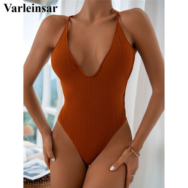 

new v neck ribbed backless one piece swimsuit women swimwear female high cut monokini bather bathing suit swim lady v3225, White;black