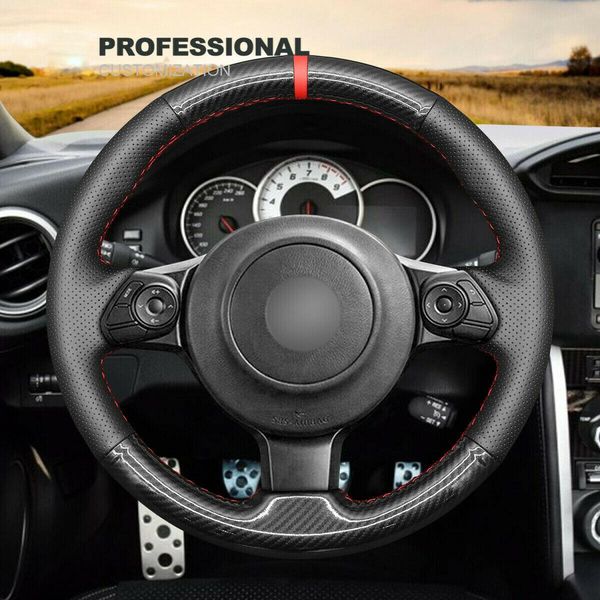 

super soft black leather carbon fiber car steering wheel cover for toyota 86