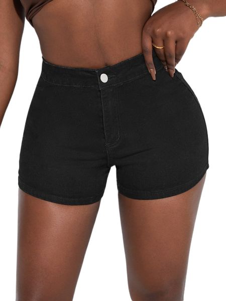 

solid skinny denim shorts c0g9#, White;black
