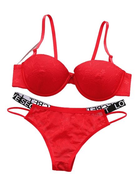 

floral lace underwire lingerie set 78ji#, Black;red