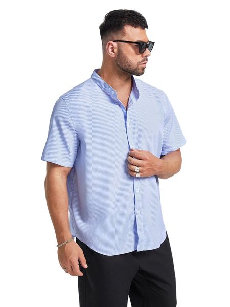 

extended sizes men striped mock neck shirt p62l#, White;black
