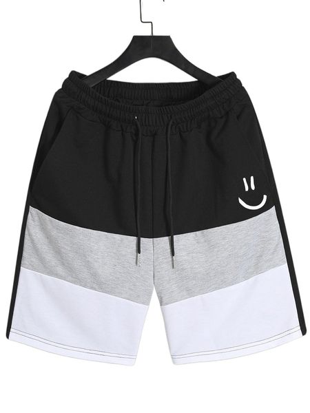 

men cartoon & colorblock drawstring waist shorts v4ep#, White;black