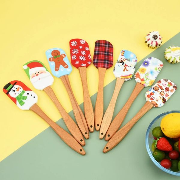 

new christmas wooden handle tools kitchen fondant cake cream spatula silicone butter scraper baking tools espatula silicona c0711g12