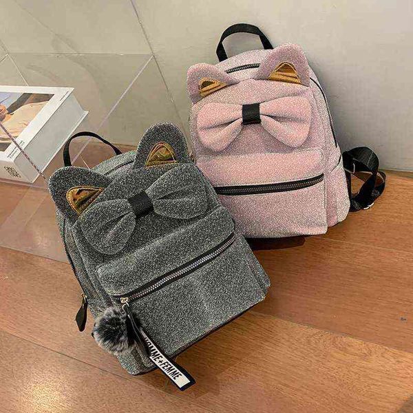 

bowknot school bags for teenage girls child book bags cattoon cute backpack 2020 new cat leisure bag animal shape mother package aa220316