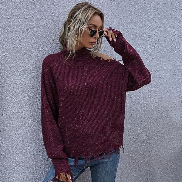 

ripped black sweaters off-shoulder batwing sleeve knitted hole pullovers turtleneck clothes for women fashion jumpers 201203, White;black