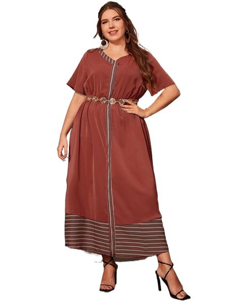 

plus geo print dress without belt k3hz#, Black