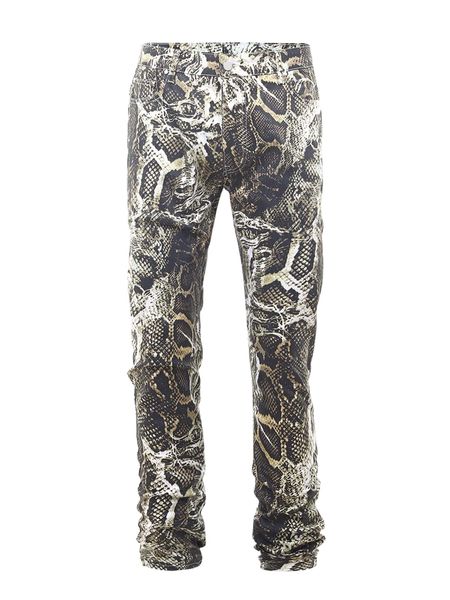 

men snakeskin print skinny jeans 78ps#, Blue