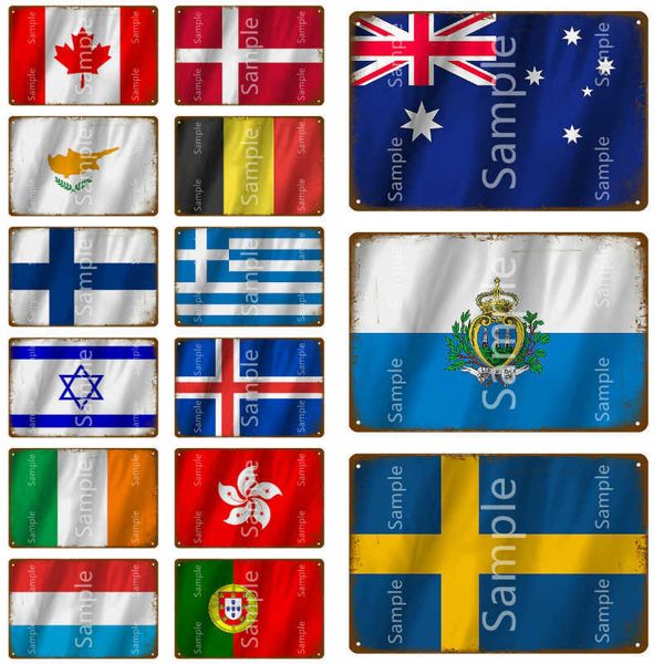 

vintage country region flag metal poster popular europe america flag retro tin signs home decor wall stickers 30x20cm