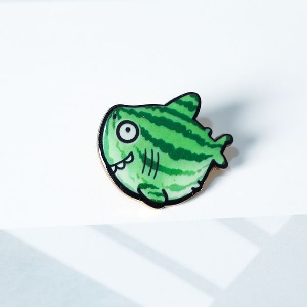 

shark melon brooch fun and fashionable personality shark watermelon design metal badge cartoon cute marine life gift jewelry, Blue
