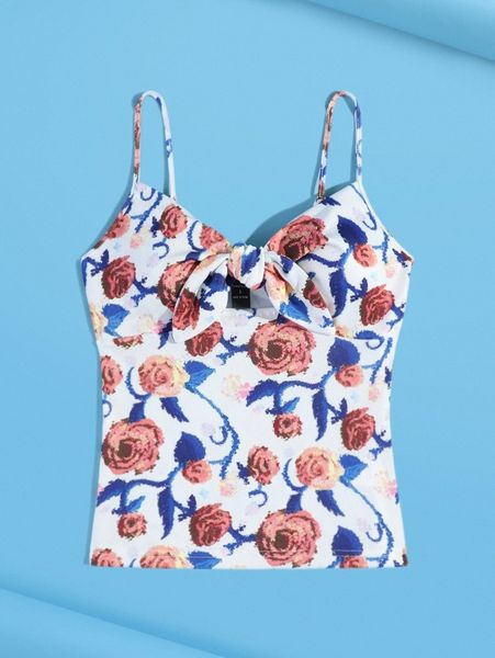 

x cristina vang illustration floral print knot front cami n1pi#, White