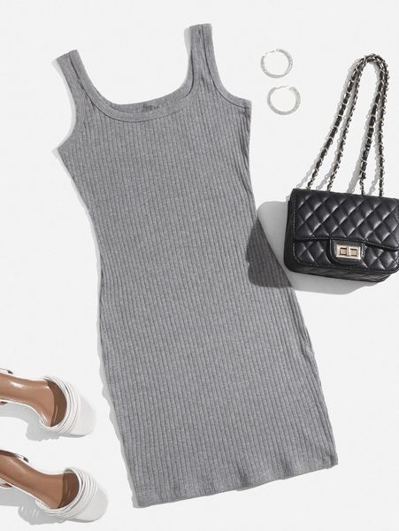 

rib-knit solid bodycon dress 750r#, Black;gray