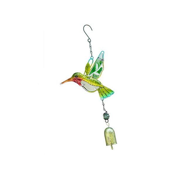 Oggetti decorativi Figurine Ferro smaltato Vetro Colibrì Campanelli eolici Colori verde blu Ornamento colorato per finestra Giardino esterno Hangin