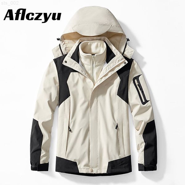 

2022 outdoor waterproof jackets men women two-pieces sets 3 in 1 thick warm coats camping windbreaker winter hiking windproof t220716, Black;brown