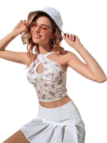 

crisscross floral tank x0tb#, White