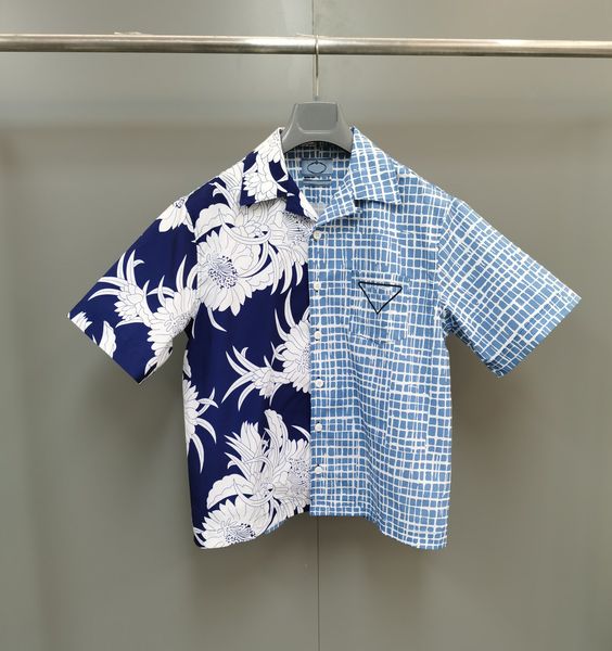 

summer mens contrast pattern shirt ~ us size loose edition designer shirt floral print design men luxury short-sleeved shirts, White;black