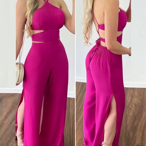 Mulheres sólidas elegantes elegantes Halter Cami Crop Top High Silt Elástico Coloque Sexy Worksuit 220513