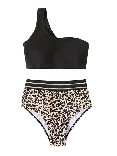 

leopard one shoulder bikini swimsuit v3tr#, White;black