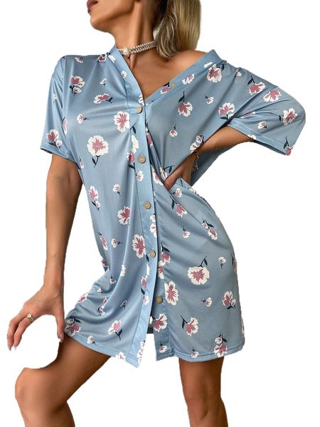 

floral print drop shoulder robe f498#, Black;red