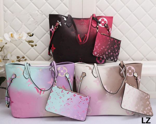 Красочная градиентная сумка-мессенджер с буквенным принтом, люксовый бренд, большая вместимость, женские сумки, дизайнерские женские сумки через плечо, комплект из двух предметов с кошельком