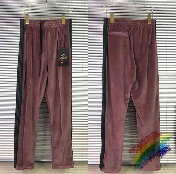 Pantaloni da jogging con ago da ricamo in velluto Uomo Donna Nastro di alta qualità Farfalla a righe con aghi Pantaloni Awge Pantaloni da vino rosso T220721