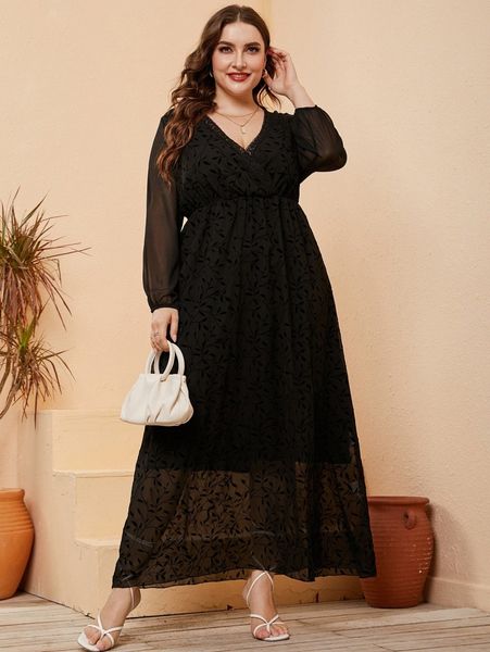 

plus guipure lace plant pattern dress 96sf#, Black