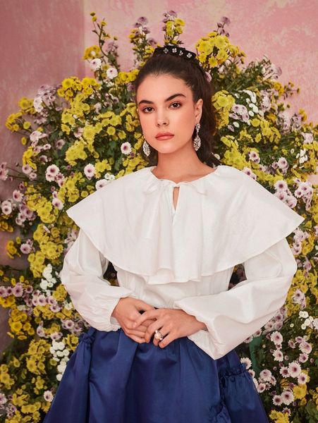 

statement collar lantern sleeve 30ei#, White