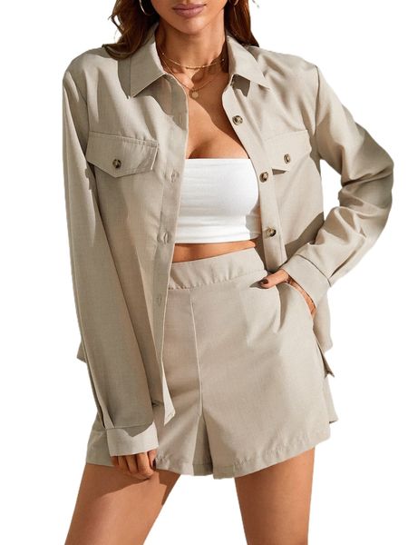 

flap detail blouse & shorts set m6zj#, White