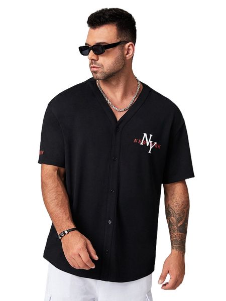 

extended sizes men letter graphic button front split hem tee v8uv#, White;black