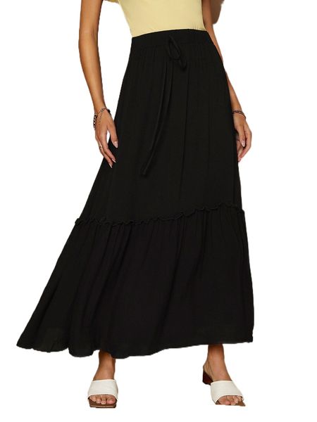 

solid ruffle hem skirt c5bh#, Black