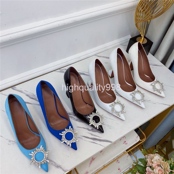 

dress shoes summer sunflower water diamond button pointed high heels women's horseshoe shallow mouth single shoes, Black