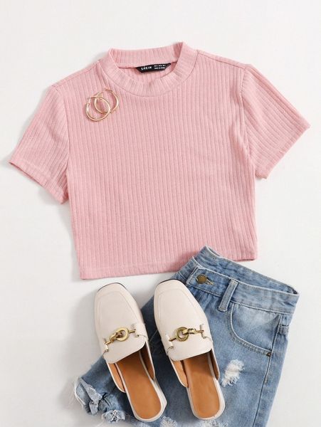 

rib-knit solid tee n8eu#, White