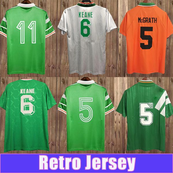 

1988 1994 retro roy keane horton mens soccer jerseys 1990 ireland national team home away football shirts short sleeve uniforms, Black;yellow