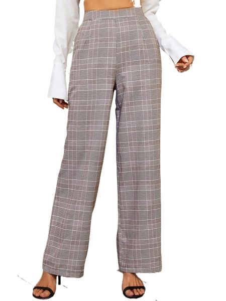 

plaid print high waist pants k5le#, Black;white
