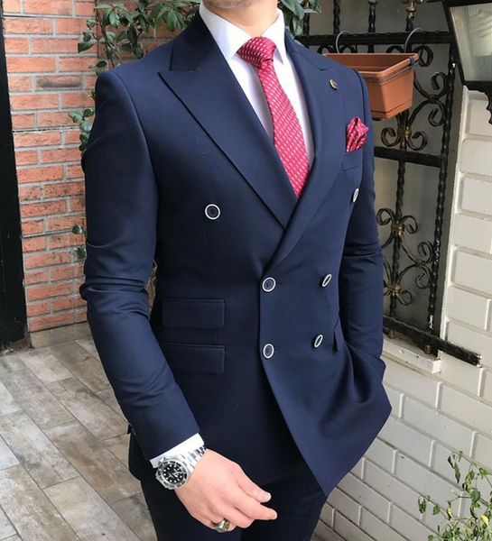 Solo 1 pz Giacca!! Blazer doppiopetto da uomo blu navy Vestibilità regolare Risvolto con tacca Solido Prom Smoking formale Giacca da uomo 220409