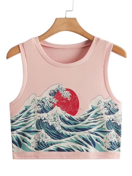

plus wave print tank w06f#, Black