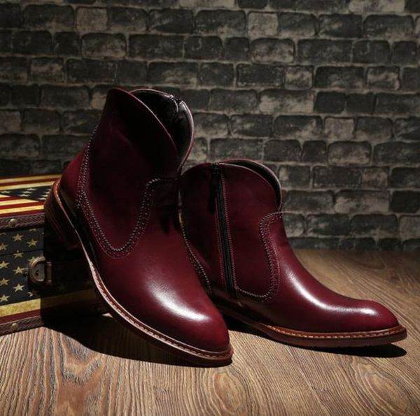 

boots designer men's fashion chelsea low heel boots pointed side zipper classic cowboy large size 38-48, Black
