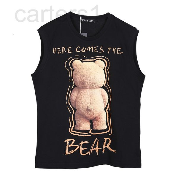 

men' tank designer summer ordinary loose black letter bear back pure cotton printing casual youth men' vest olve, White;black