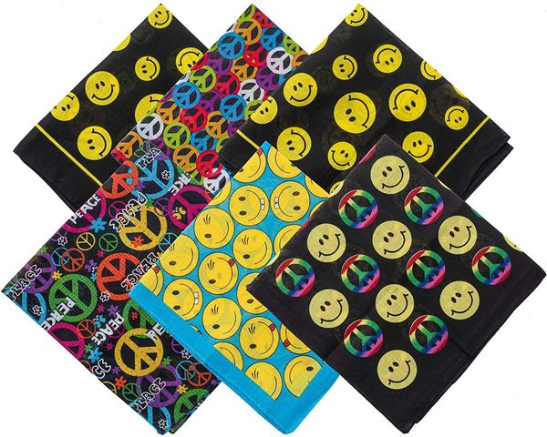 Smile de rosto amarelo de moda grátis e bandanas de paz lenços quadrados de lenço para homens para homens crianças crianças