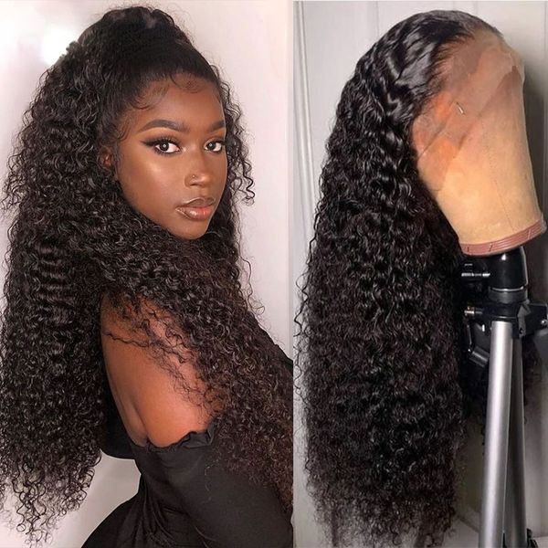 

360 lace frontal wig curly human hair wigs pre plucked curly lace front wig brazilian hair wig lemoda remy hair 150% density, Black