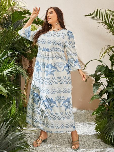 

plus graphic print high waist dress b8ba#, Black