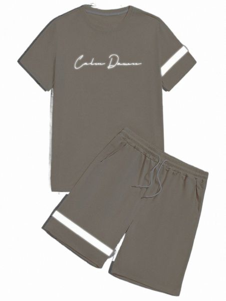 

men reflective letter graphic tee & shorts a6ff#, Gray