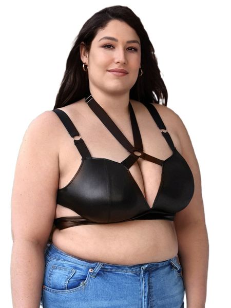 

plus o-ring detail cut out bralette b5ns#, Black;white
